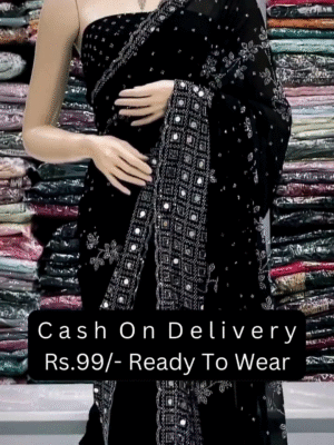 Heavy Embroidered Party & Festive Wedding Wear Black Saree