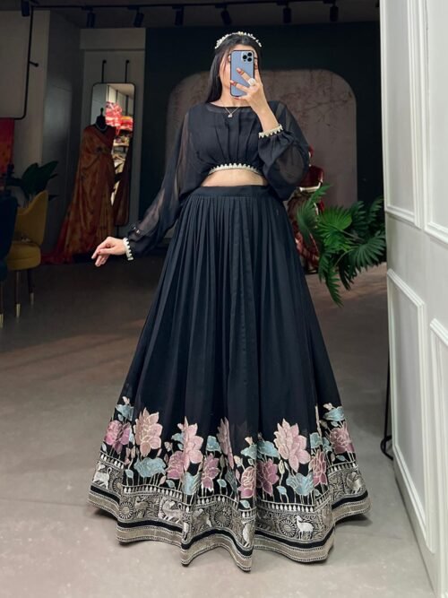 Suratikart Black Georgette Co-Ord Lehenga Set