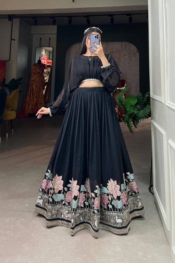 Suratikart Black Georgette Co-Ord Lehenga Set