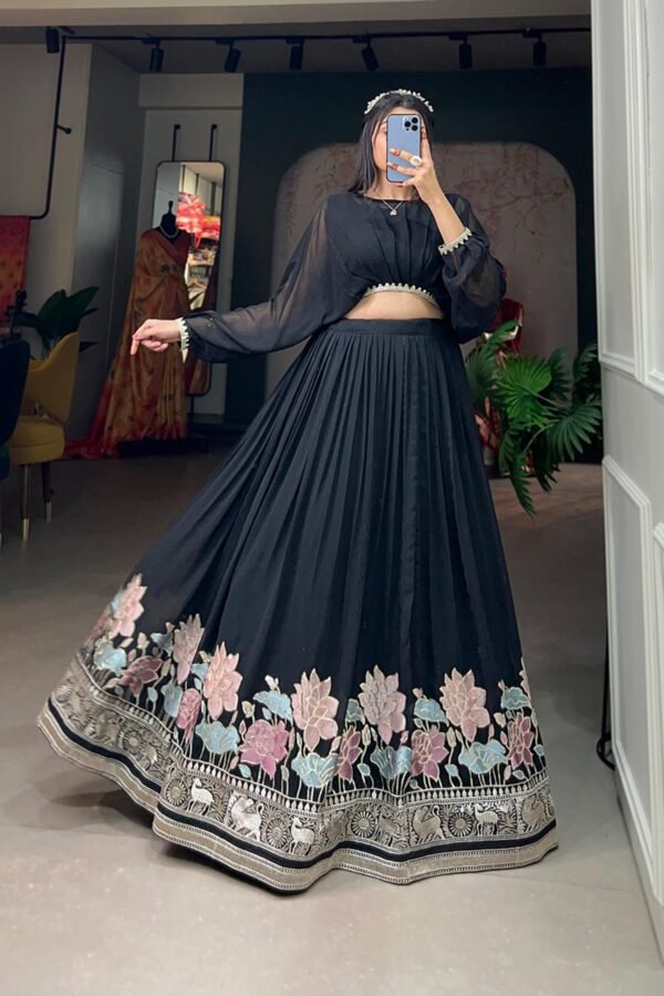 Suratikart Black Georgette Co-Ord Lehenga Set