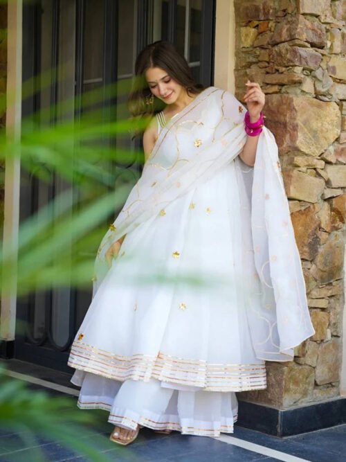 Light Ivory Soft Chiffon Kurta Set with Hand Gotta Work