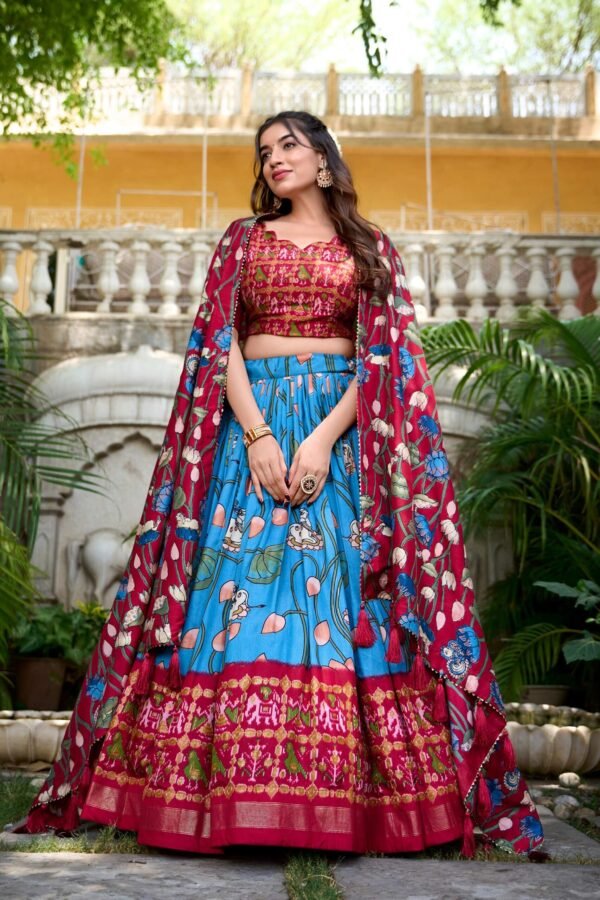 Tussar Silk Lehenga Choli with Pichwai and Patola Prints