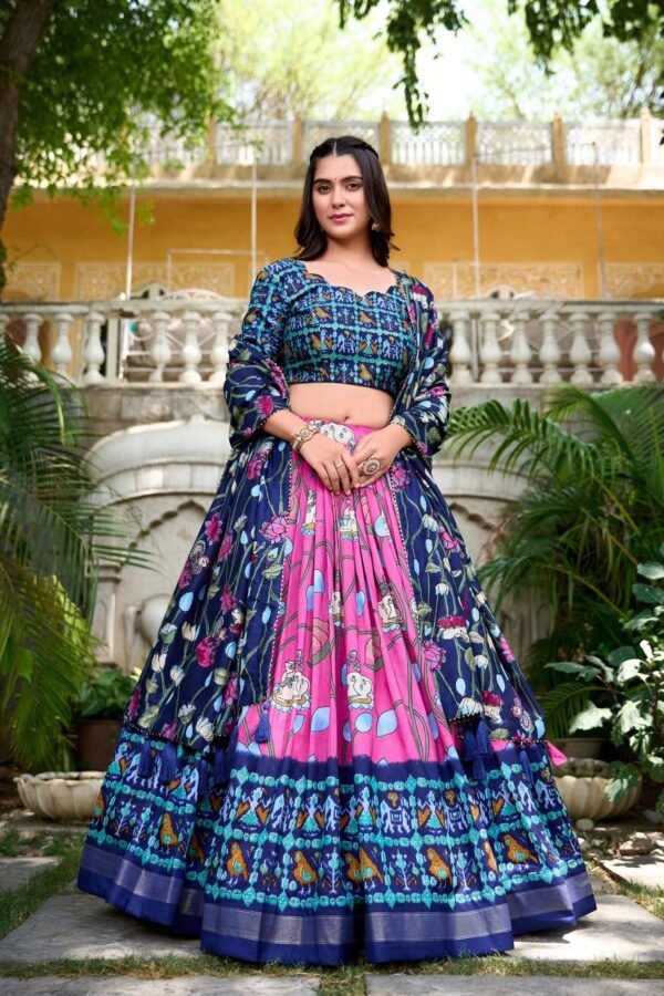 Pink Tussar Silk Lehenga Choli Set with Pichwai and Patola Print Elegant Ethnic Wear