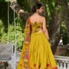 Mustard Color Floral Print With Foil Work Viscose Chanderi Lehenga Choli