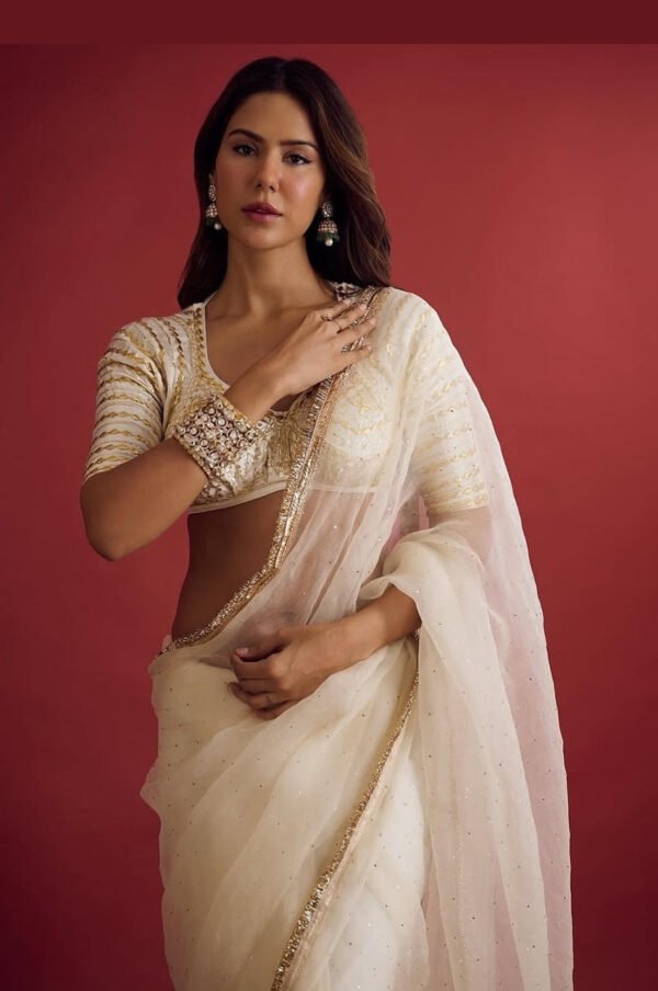 1216white_2.jpg Sonam Bajwa Bollywood-Inspired Georgette Saree