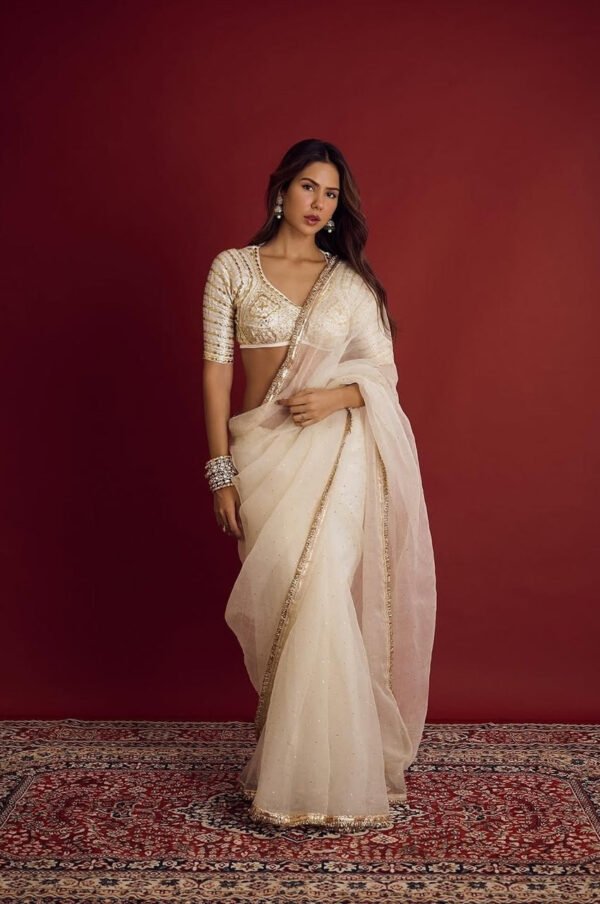 1216white_3.jpg Sonam Bajwa Bollywood-Inspired Georgette Saree
