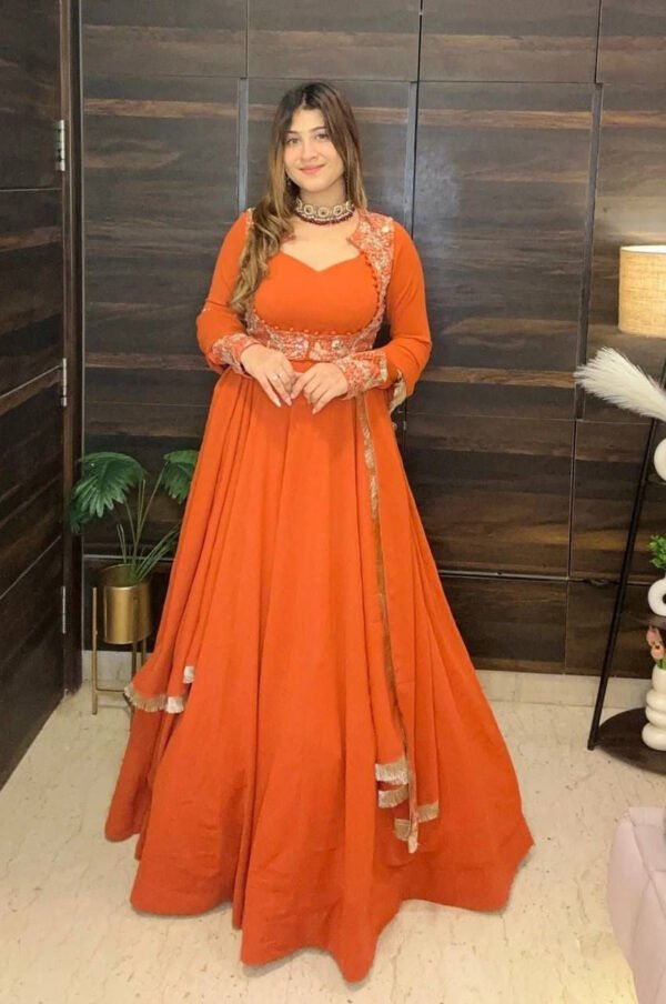 Orange Color Jacket Style Anarkali Suit Set