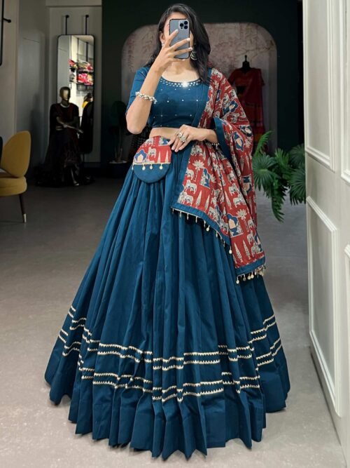 1697FRZMAIN.jpg Firozi Color Plain With Gota Patti Cotton Garba Collection by Suratikart