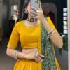 Mustard Color Plain With Gota Patti Cotton Lehenga Choli by Suratikart