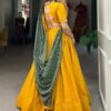 Mustard Color Plain With Gota Patti Cotton Lehenga Choli by Suratikart