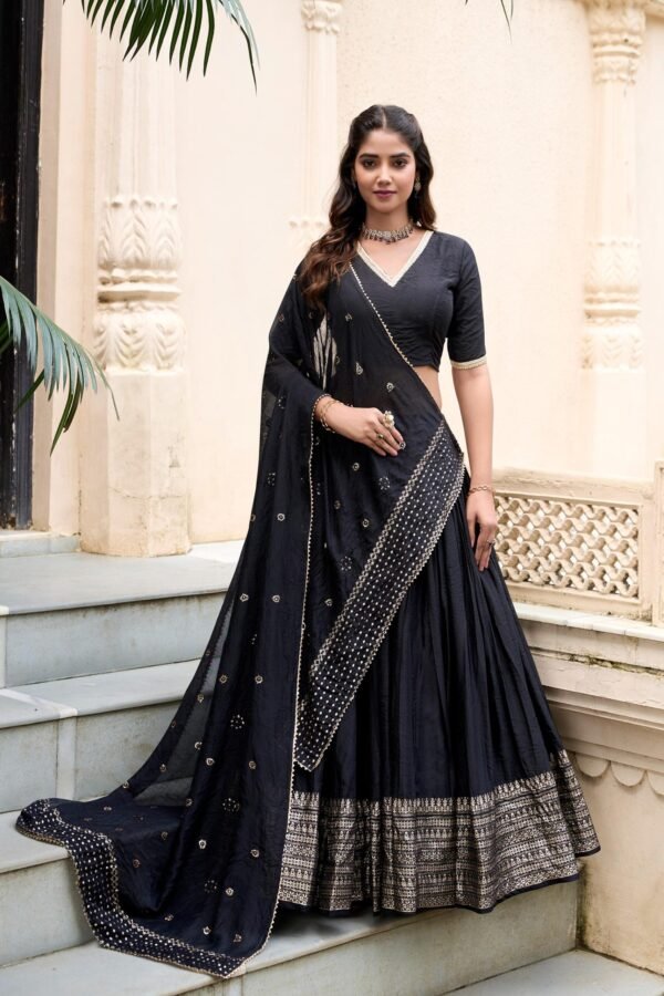 1906BLK_MAIN.jpg Black Chanderi Silk Lehenga Choli Set