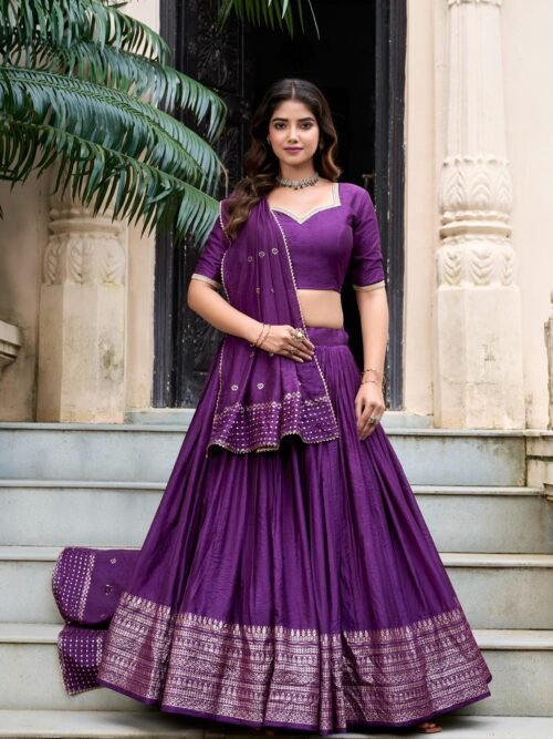 Dark Purple Chanderi Silk Lehenga Choli