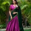 Pink Color South Style Poly Cotton Half Saree with Zari Weaving Lehenga and Elegant Dupatta