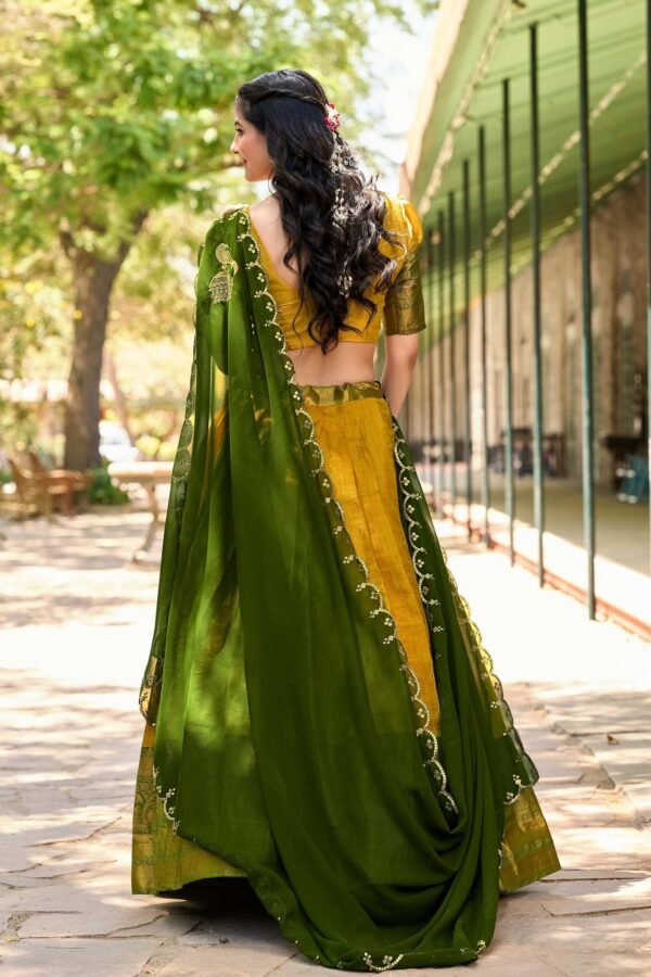 Yellow Color Zari Weaving Work Kanjivaram Lehenga Choli