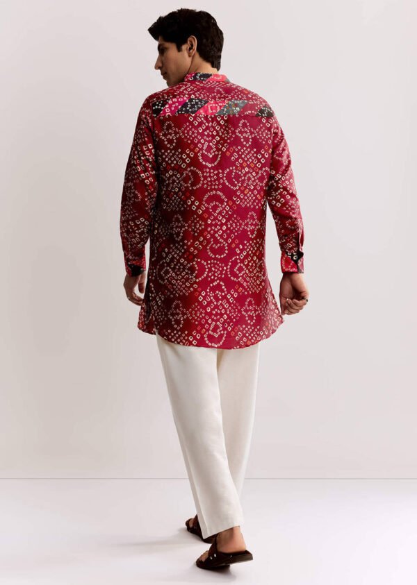 361_4 Red Silk Kurta Set With Bandhani Print