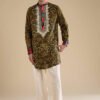 362_1 Green Silk Resham Embroidered Mens Kurta Set