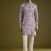 Purple Zipper Kurta Set in Russian Silk with Floral Print