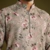 365_3 Grey Printed Kurta Set In Russian Silk With Zipper