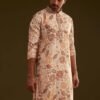 368_2 Cream Brown Silk Floral Printed Kurta Set