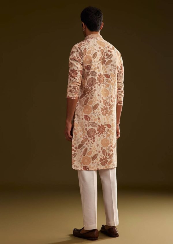 368_4 Cream Brown Silk Floral Printed Kurta Set
