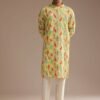 Lime Green Silk Leaf Printed Kurta Set