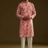 Pink Silk Leaf Printed Kurta Set