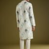 371_4 White Linen Zipper Kurta Set With Abstract Leaf Motifs