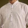 Off White Silk Kurta Set With Thread And Mirror Work