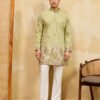 376_1 Light Green Festive Wear Embroidered Kurta Set For Mens