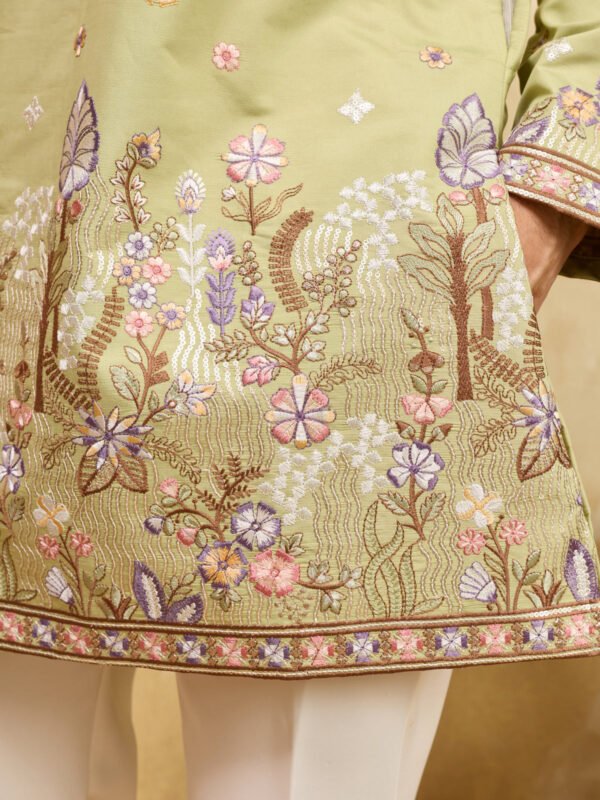 376_3 Light Green Festive Wear Embroidered Kurta Set For Mens