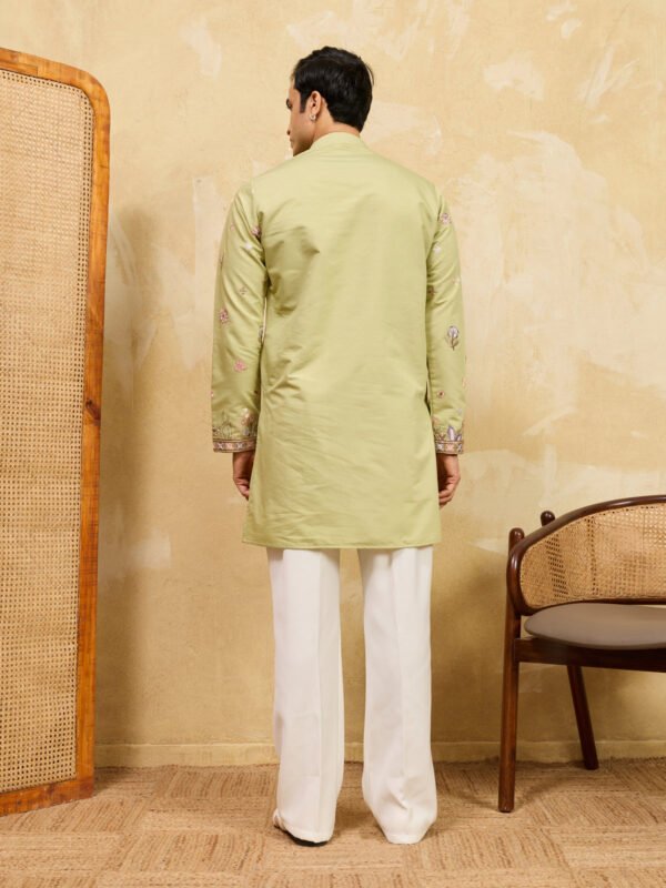 376_4 Light Green Festive Wear Embroidered Kurta Set For Mens