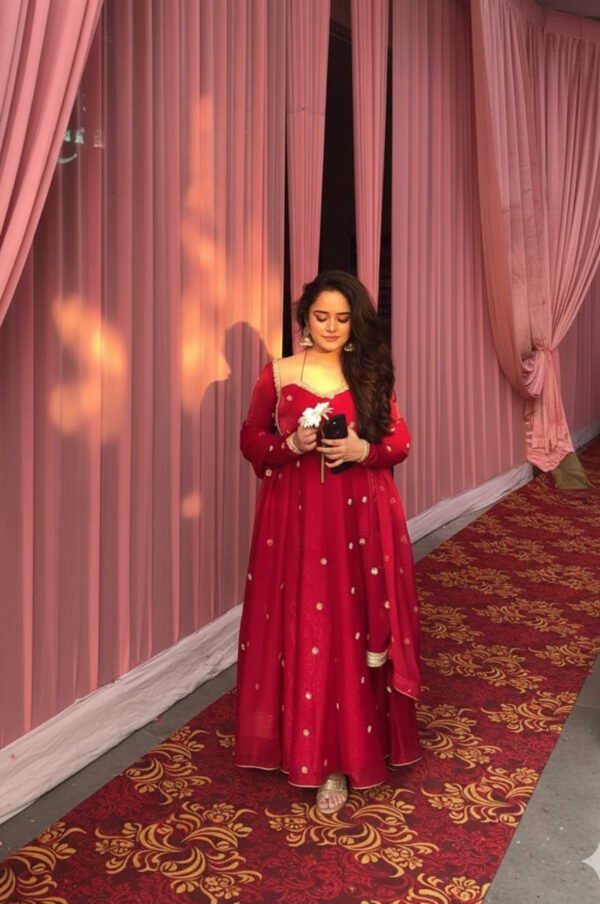 RED COLOR FENDY SILK ANARKALI SUIT