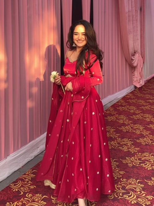 RED COLOR FENDY SILK ANARKALI SUIT