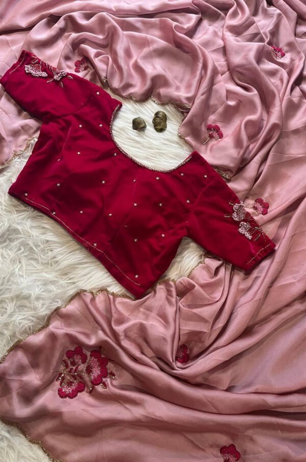 APPLEVELVET_1.jpg Pastel Pink Color Rangoli Silk Saree with Velvet Blouse