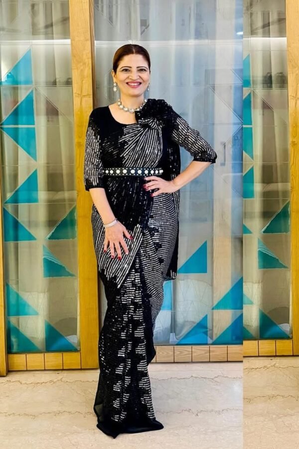 BLACKZIPSAREE_2.jpg Black Zip Gown Saree with Attached Dupatta