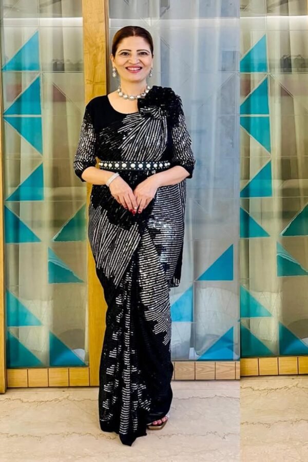 BLACKZIPSAREE_3.jpg Black Zip Gown Saree with Attached Dupatta