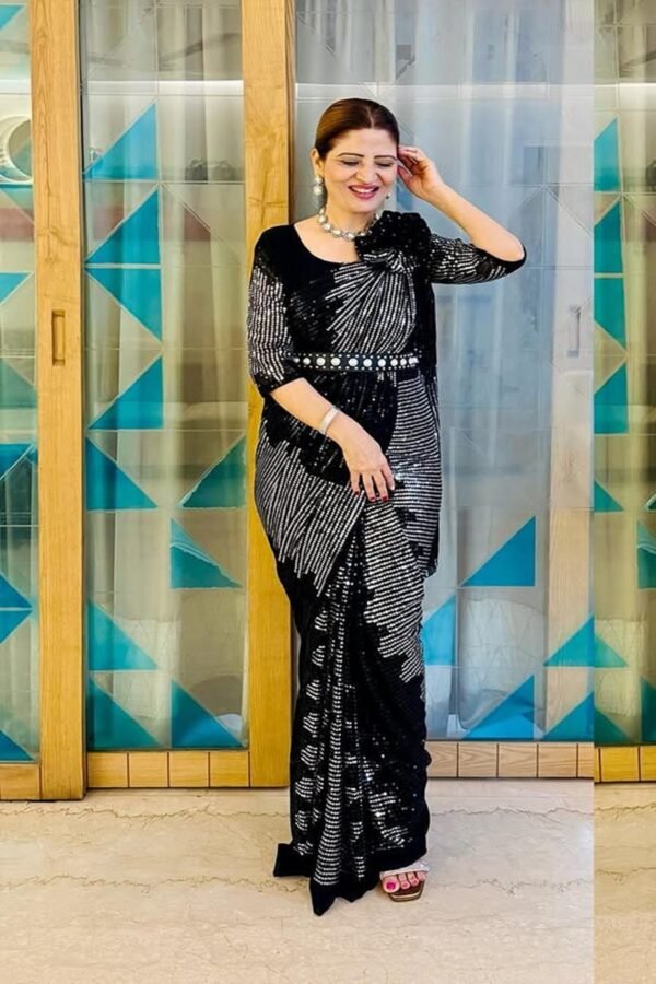 BLACKZIPSAREE_4.jpg Black Zip Gown Saree with Attached Dupatta