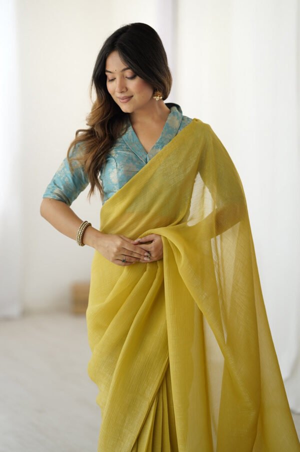 FBL351_2.jpg Charming Baby Yellow Sparkle Silk Ready-to-Wear Saree