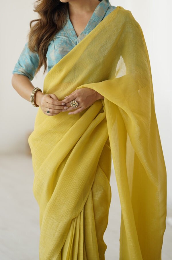 FBL351_4.jpg Charming Baby Yellow Sparkle Silk Ready-to-Wear Saree