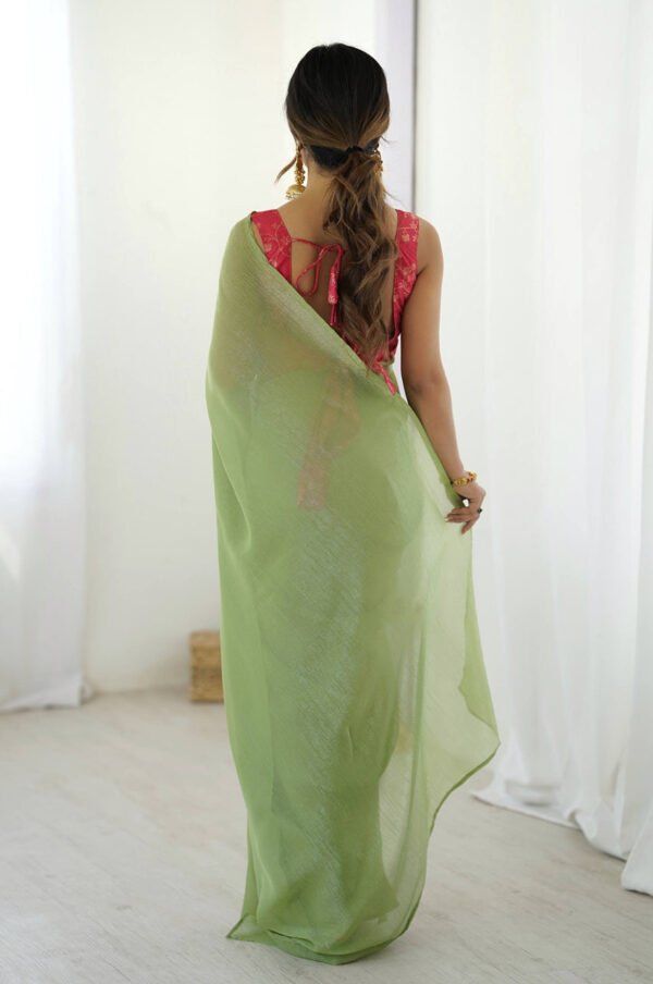 FBL352_2.jpg Graceful Moss Green Sparkle Silk Ready-to-Wear Saree