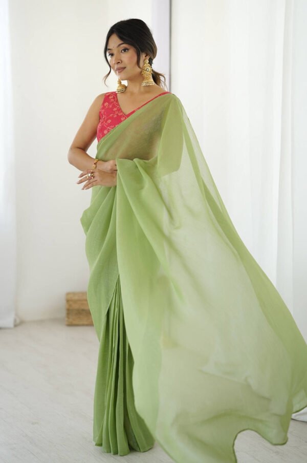 FBL352_3.jpg Graceful Moss Green Sparkle Silk Ready-to-Wear Saree