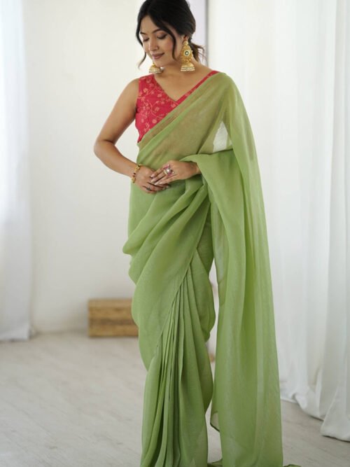 Graceful Moss Green Sparkle Silk Ready-to-Wear Saree