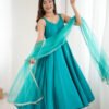 Turquoise Roman Silk Anarkali Suit Set