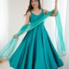 Turquoise Roman Silk Anarkali Suit Set