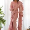 IMG_3276.jpg Elegant Pink Jimmy Organza Fabric Ready-to-Wear Saree with Stitched Blouse