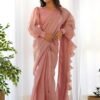 IMG_3279.jpg Elegant Pink Jimmy Organza Fabric Ready-to-Wear Saree with Stitched Blouse