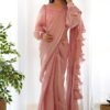 IMG_3280.jpg Elegant Pink Jimmy Organza Fabric Ready-to-Wear Saree with Stitched Blouse