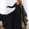 Black Roman Silk Four-Layer Anarkali Gown Set