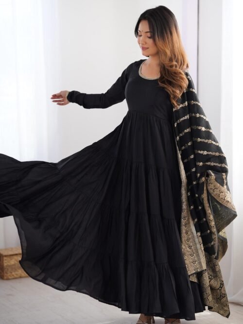 IMG_6061.jpg Black Roman Silk Four-Layer Anarkali Gown Set