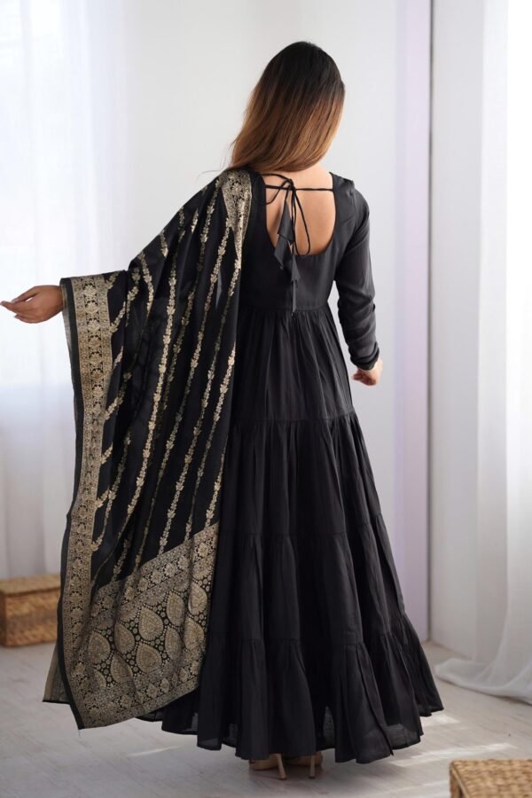 Black Roman Silk Four-Layer Anarkali Gown Set